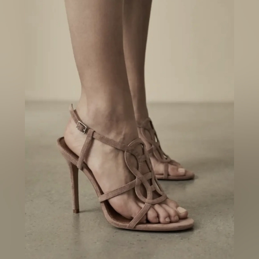 Reiss Rose Suede Heels Sandals, Size 9